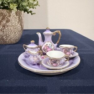 Vintage Miniature 10 Piece Tea Set Made in Japan Lavender Gold Victorian Design